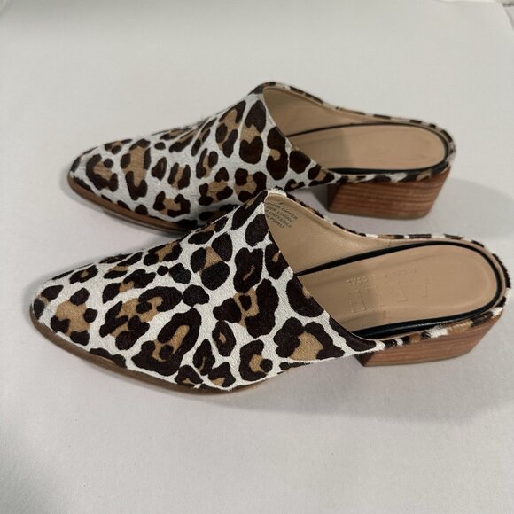 ABLE TAN AND BROWN LEATHER CALF HAIR LEOPARD PRINT MULES SIZE 8 - Picture 5 of 8
